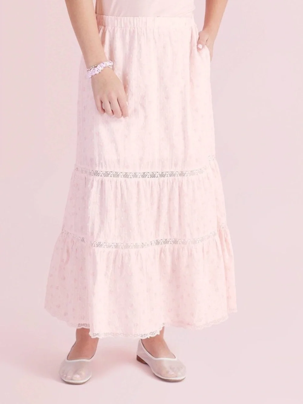 NWT Love Shack Fancy x Target Girls’ Isla Blooming Pink Tiered Maxi Skirt Sz 10